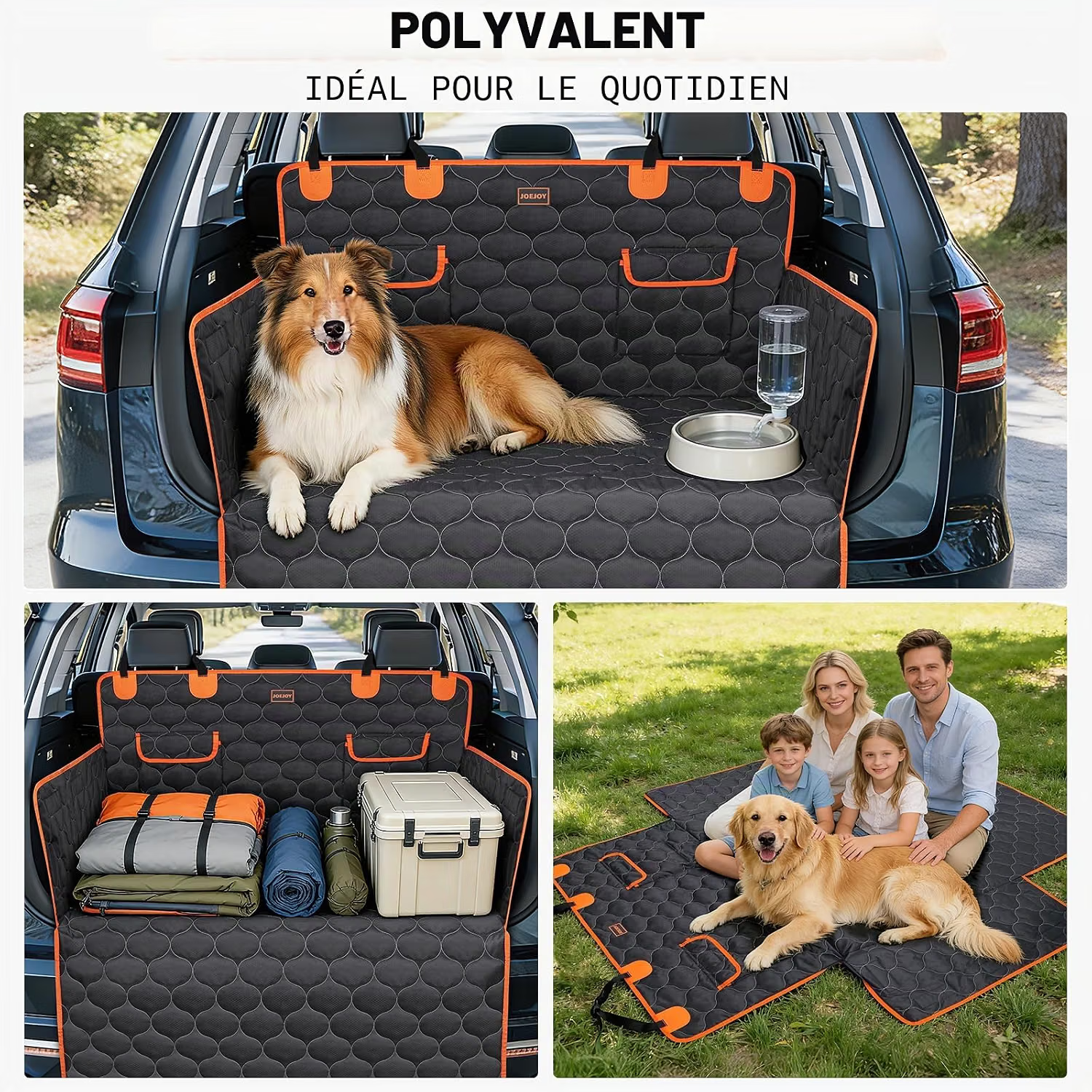Protection de coffre JOEJOY utilisée pour le camping et les sorties en famille avec un chien